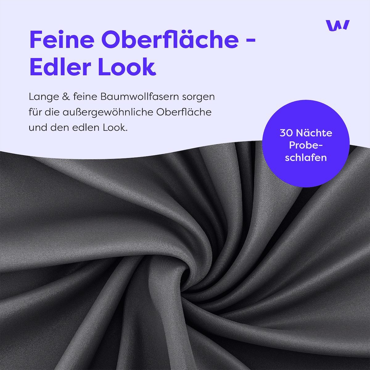 Wolkenfeld Kissenbezug Mako-Satin Baumwolle Kopfkissenbezug - Premium Kissenbezug, (1 Stück), Größe 80x80, 40x80 und 70x90 cm; versteckter Reißverschluss