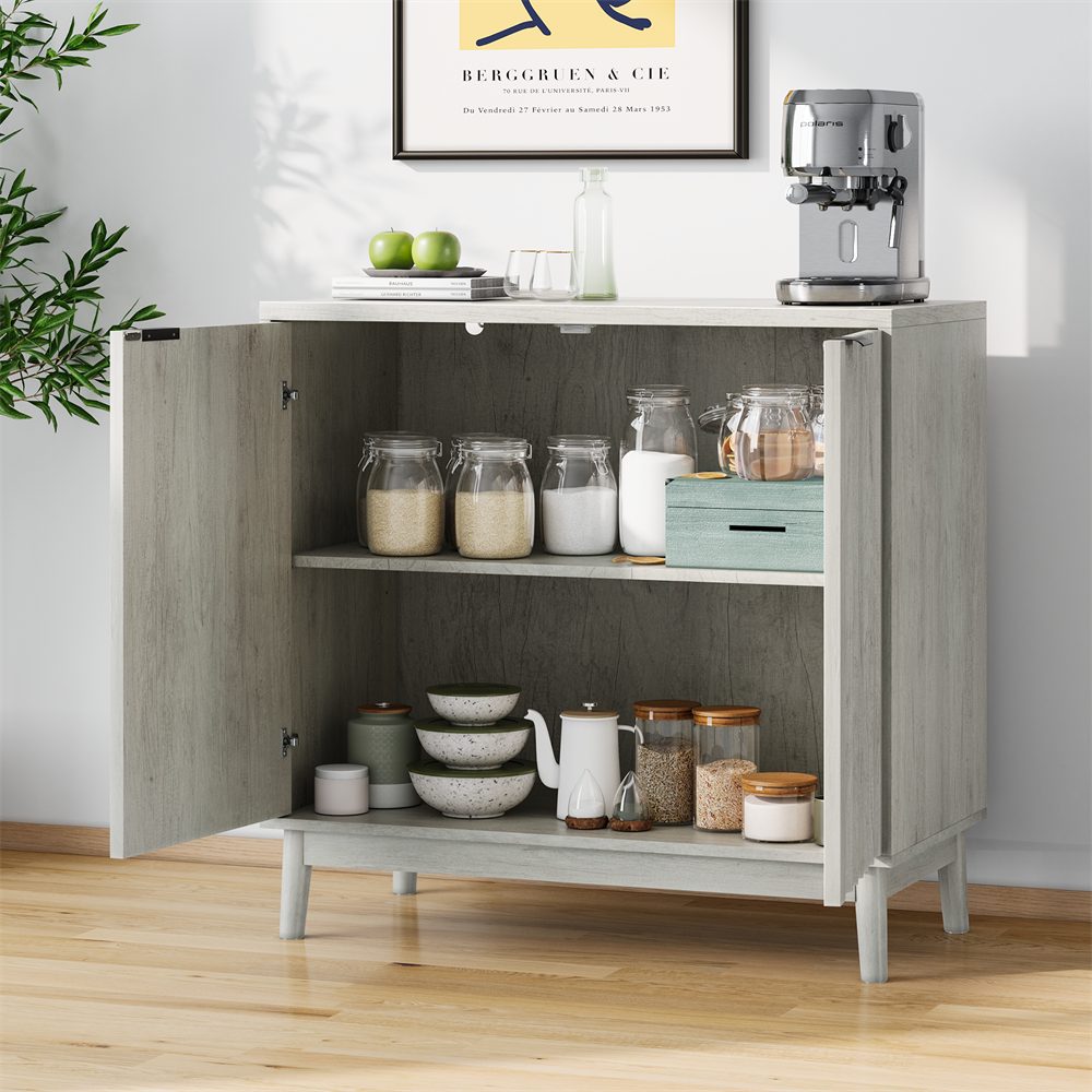 OKWISH Stauraumschrank Seitenschrank,Holzschrank,Aufbewahrungsschrank (Waschgraues Buffet mit Rillenkanten und verstellbaren Regalen aus hochwertigem Ingenieurholz, ideal für Wohnzimmer, Flur & Eingang – Großer Stauraum, langlebig und vielseitig einsetzbar)