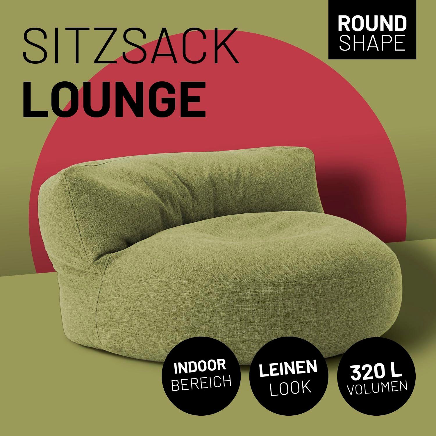 Outdoor Couch Lounge, Round Sitzsack lime Sofa Bag inkl. Sitzkissen Lumaland In-& 90x90x50cm Bean Rückenlehne