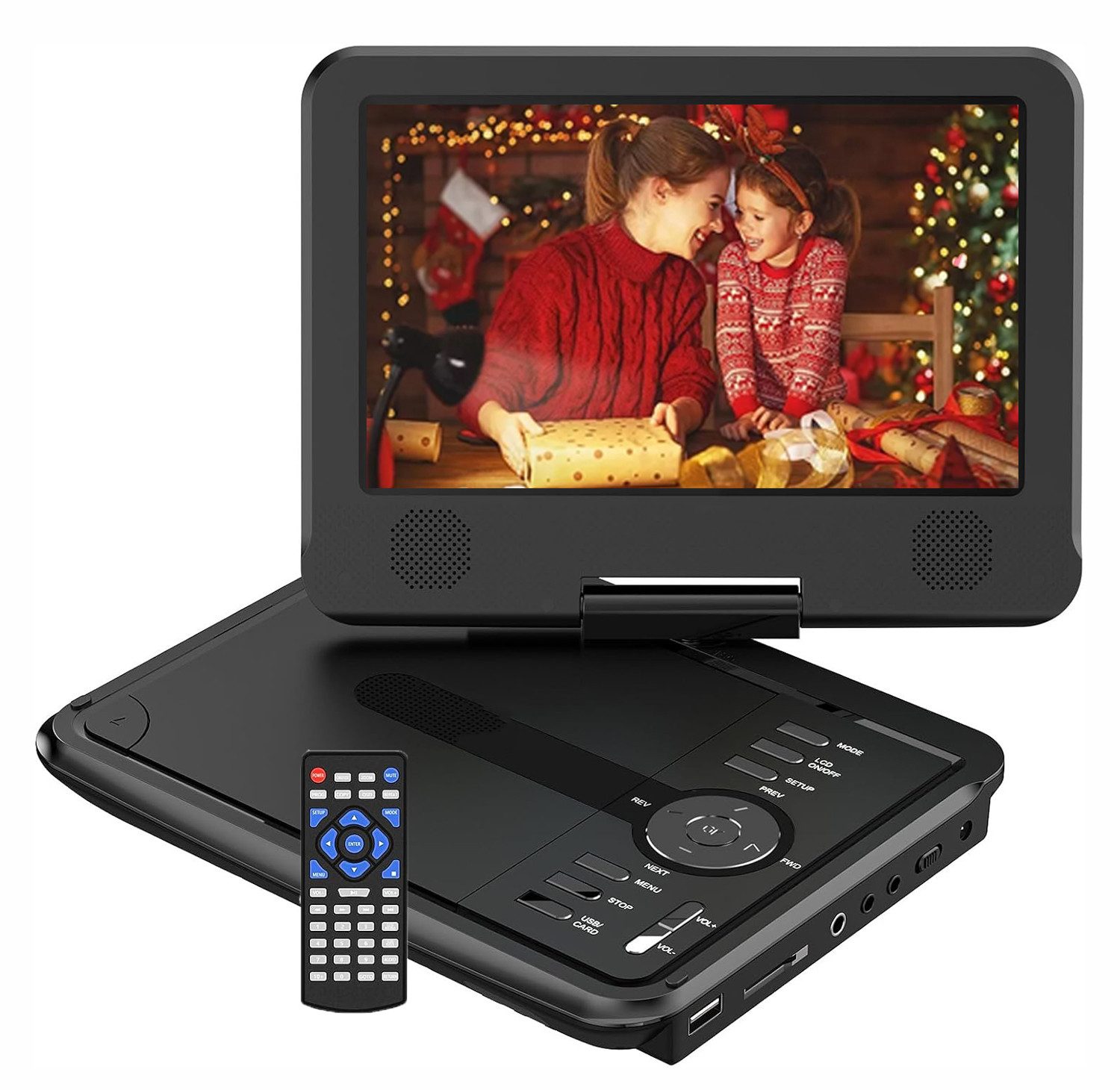 TWUFY 9,5" Tragbarer DVD Player mit 7,5" HD-Schwenkbaren Bildschirm Portabler DVD-Player (3-4 Stunden Wiederaufladbare Batterie, Unterstützung für USB/TF-Karte/AV-Übertragung, Sync TV/Projektor Bildschirm, DVD Player Auto mit Dual-Lautsprechern, Netzteil, Sync TV/USB/SD-Karte)
