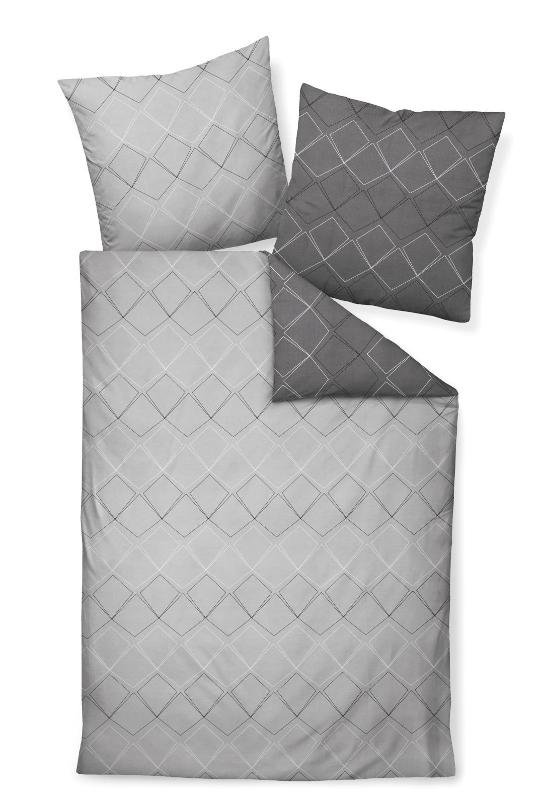Janine Bettwäsche Mako-Satin Bettwäsche 155x200,80x80 J. D. anthrazit platin, Mako-Satin, 2 teilig, 1x Bettbezug + 1 Kissenbezug grau 100 % Baumwolle