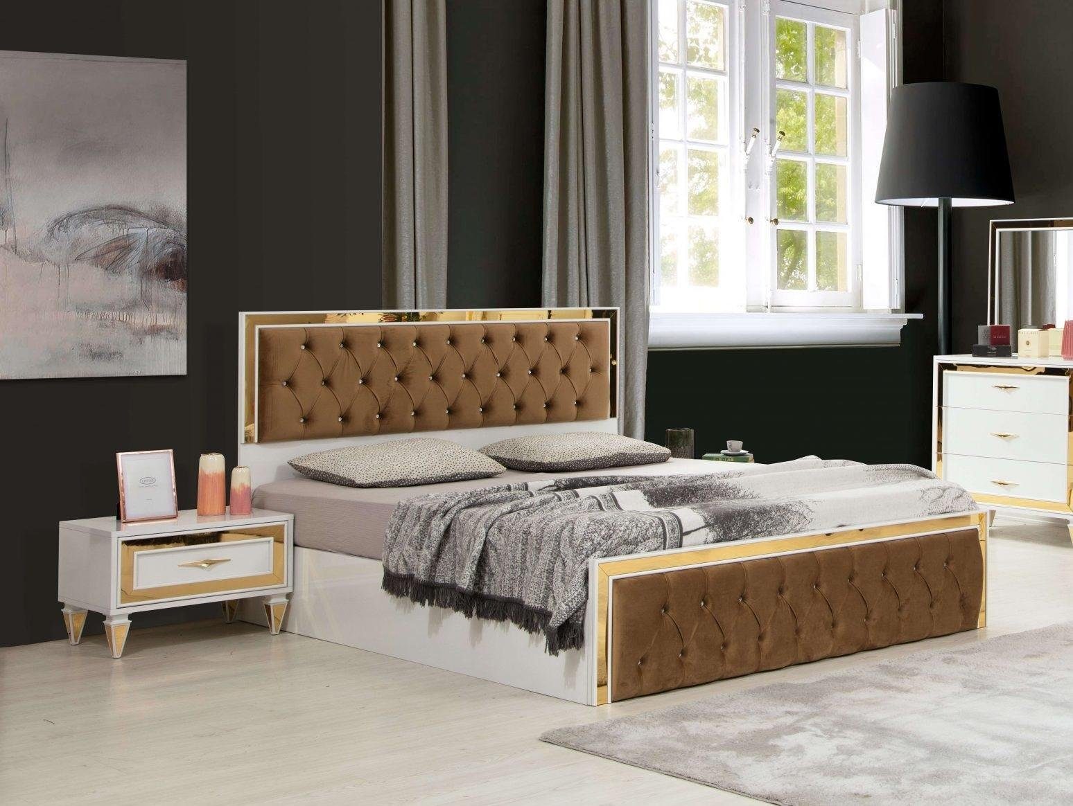 JVmoebel Schlafzimmer-Set Luxus Schlafzimmer Set Modernen Weiß Bett 2x Nachttisch Neu 3tlg, Made In Europe