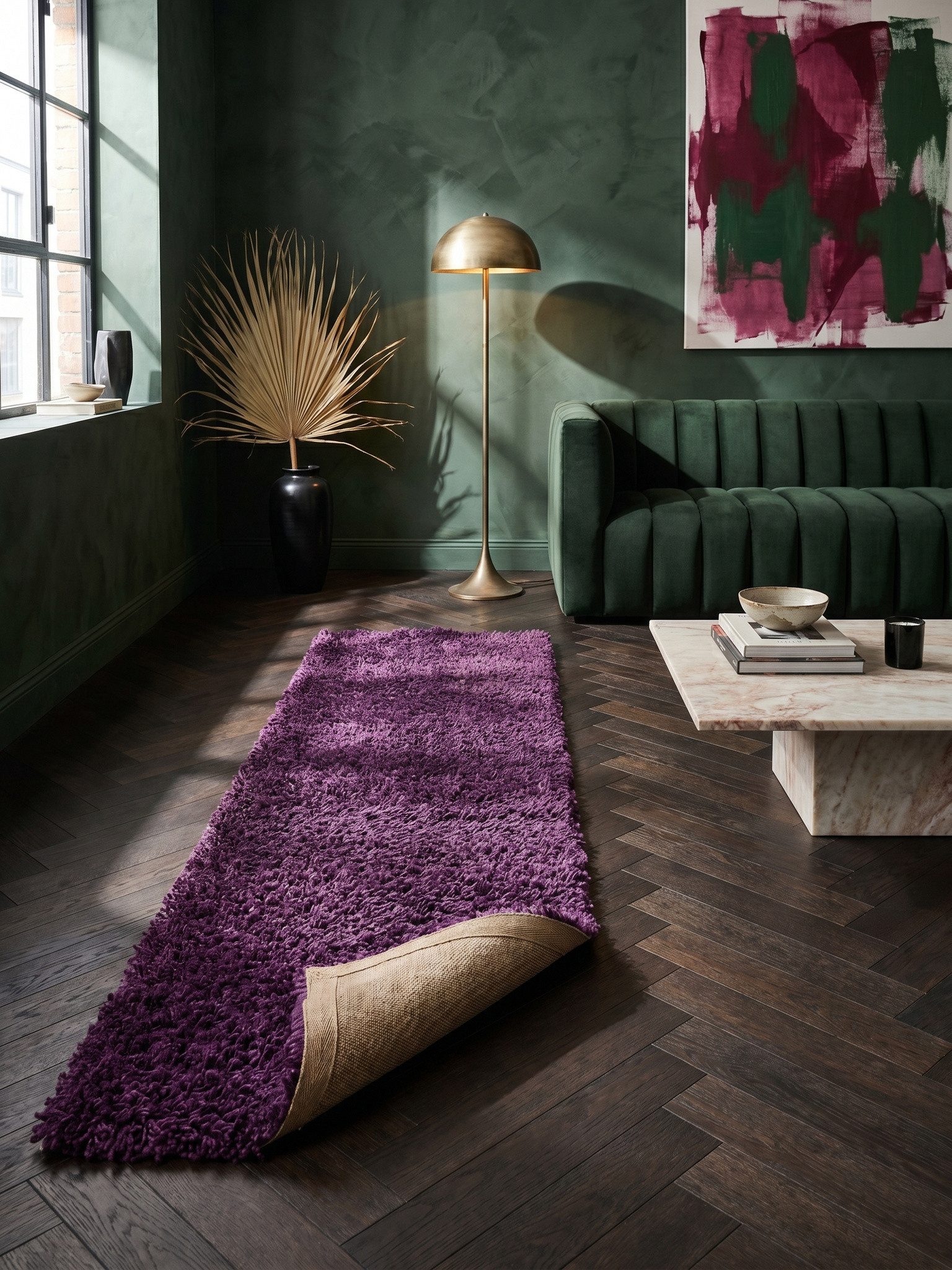 KADIMA DESIGN Teppich RHEIN Shaggy Langflor Wohnzimmer Schlafzimmer Waschbar Esszimmer, Läufer, Höhe: 32 mm, Violett, 60x110 cm, Wohnzimmerteppich Strapazierfähig Waschbar