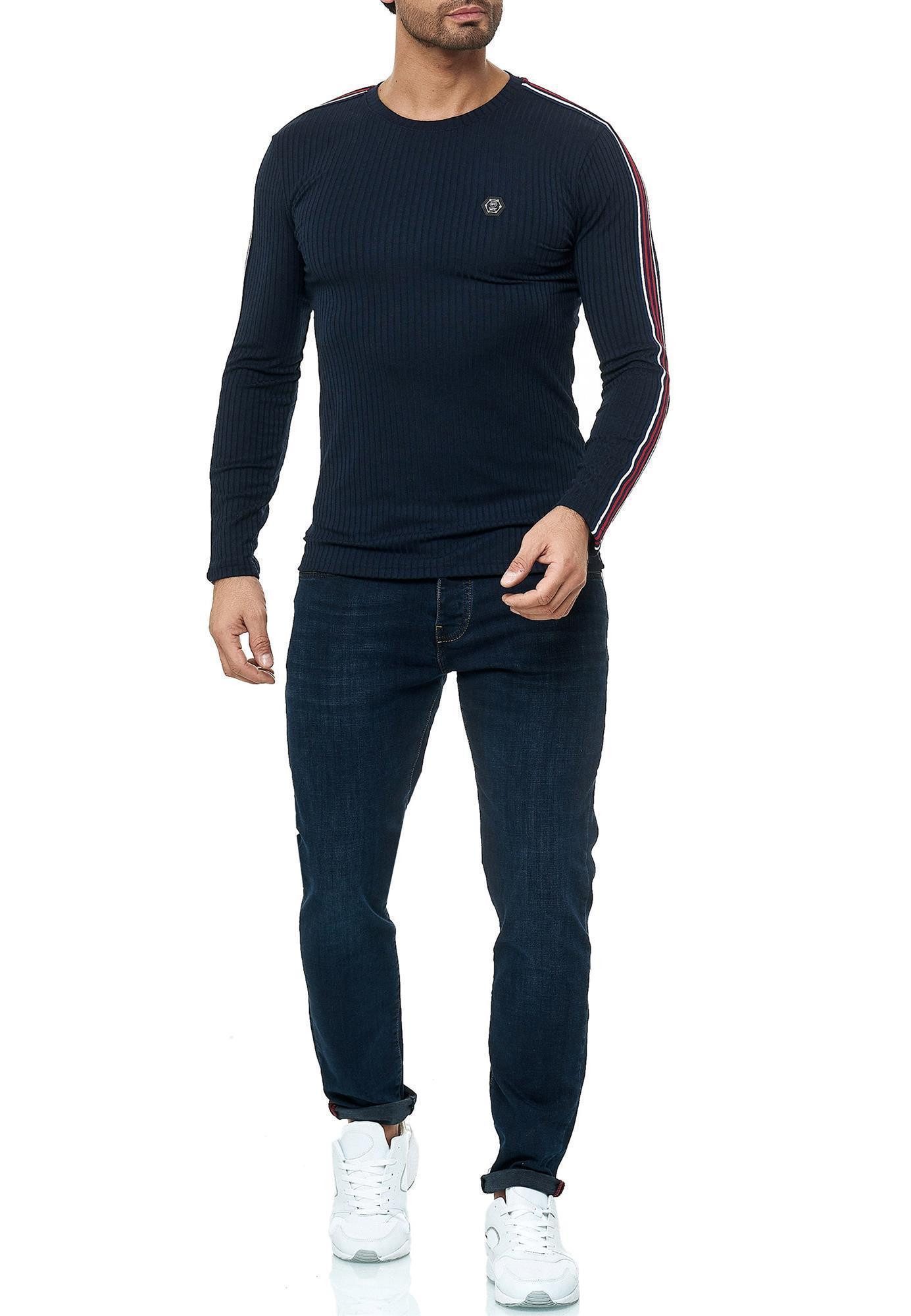 RedBridge Strickpullover Figurbetont Feinstrick Longsleeve Slim Fit Kontraststreifen