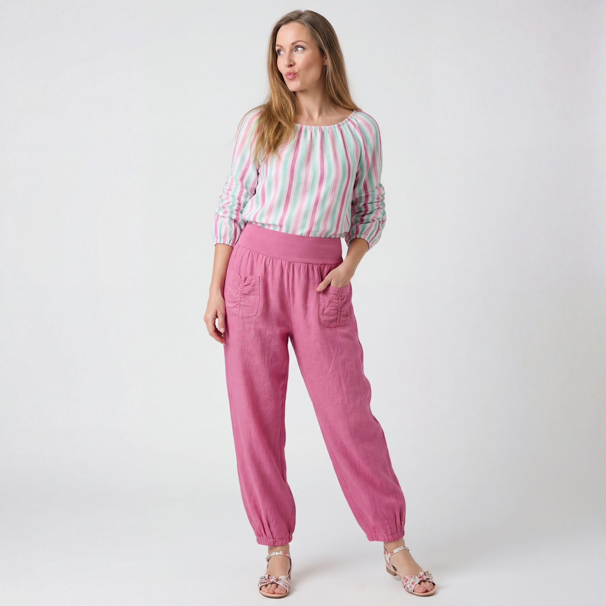 Leinenhose Sommerliche Leinen Pumphose luftig leichte Schlupfhose