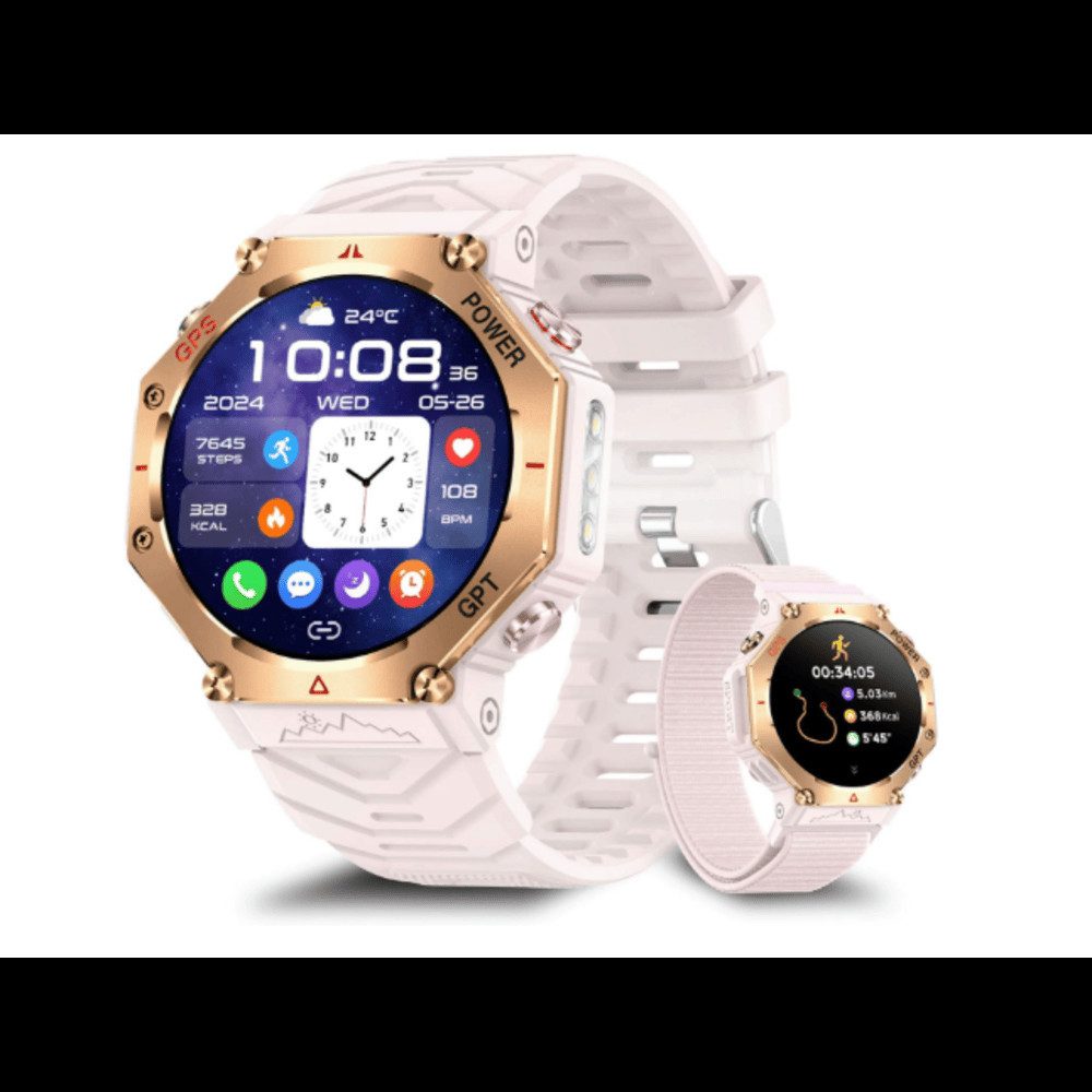 Reviermanager KC91 Smartwatch (3,5 cm, android ios), Smartwatch mit GPS, AI Funktion, 107 Sportmodi, 530 mAh Akku