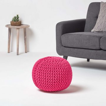 Homescapes Pouf Runder Strickpouf 100% Baumwolle, pink