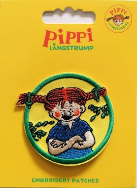 Pippi Langstrumpf Aufnäher Bügelbild, Aufbügler, Applikationen, Patches, Flicken, zum aufbügeln, Polyester, rund  - Größe: 6 x 5,5 cm