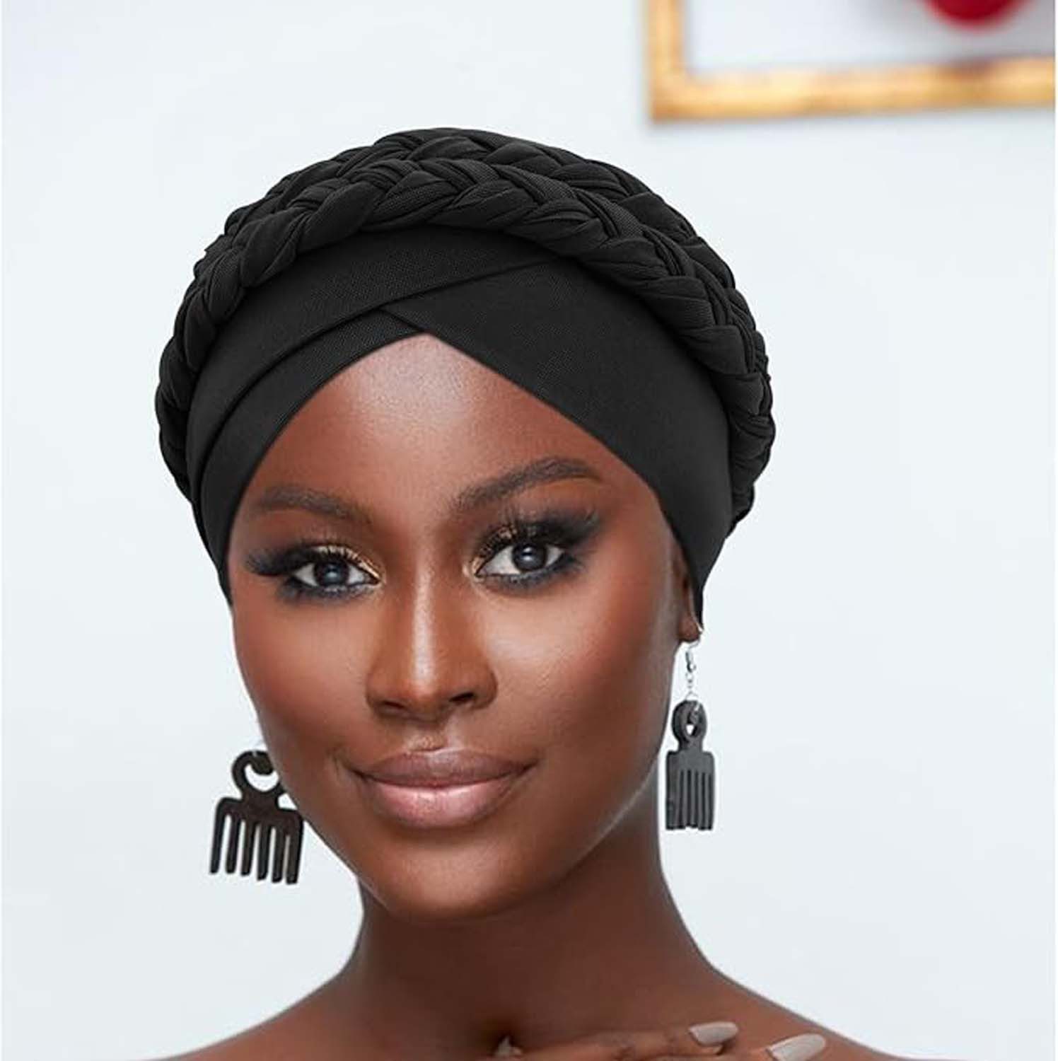 Zaewry Turbanmütze Afrikanischer Damen Geflecht Kopfbedeckung Kopftücher Chemo Kappe – Bild 2 von 5