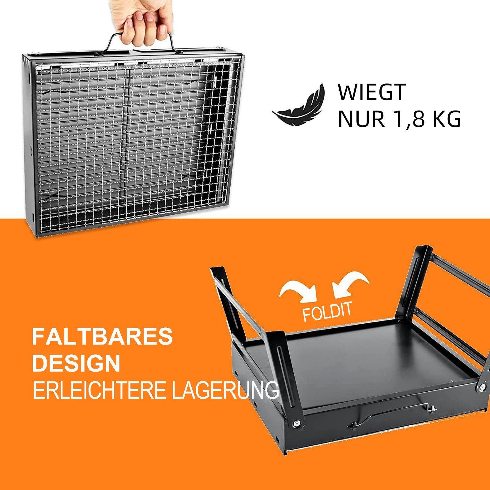 SunJas Holzkohlegrill CA-04A tragbarer BBQ Grill Campinggrill Mini grill Klappgrill, Tischgrill,Reisegrill, für 1‑3 Personen, Grillfläche 35 x 27 cm für Garten, – Bild 3 von 5