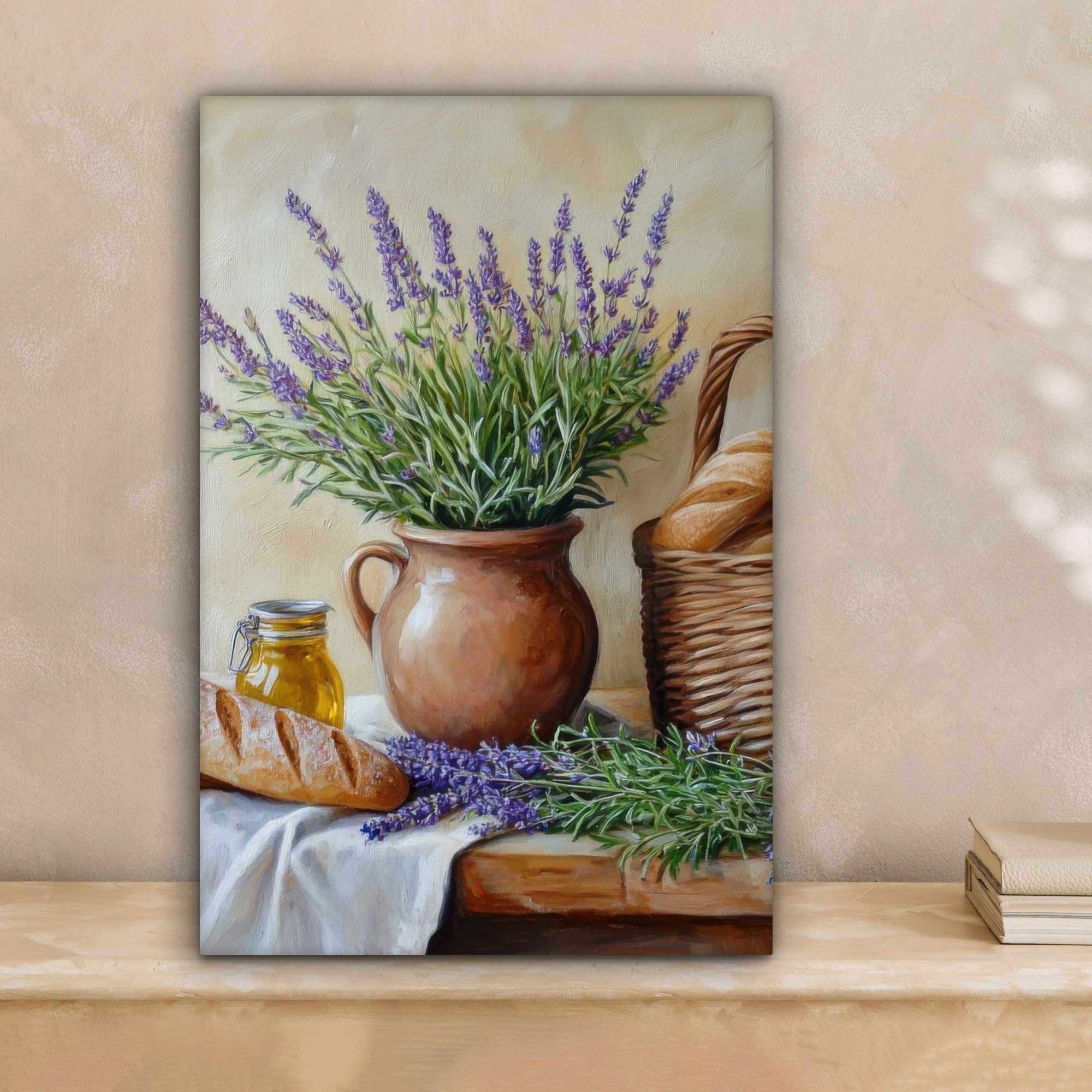 OneMillionCanvasses® Leinwandbild Lavendel - Brot - Stilleben, Fotodruck (1 günstig online kaufen
