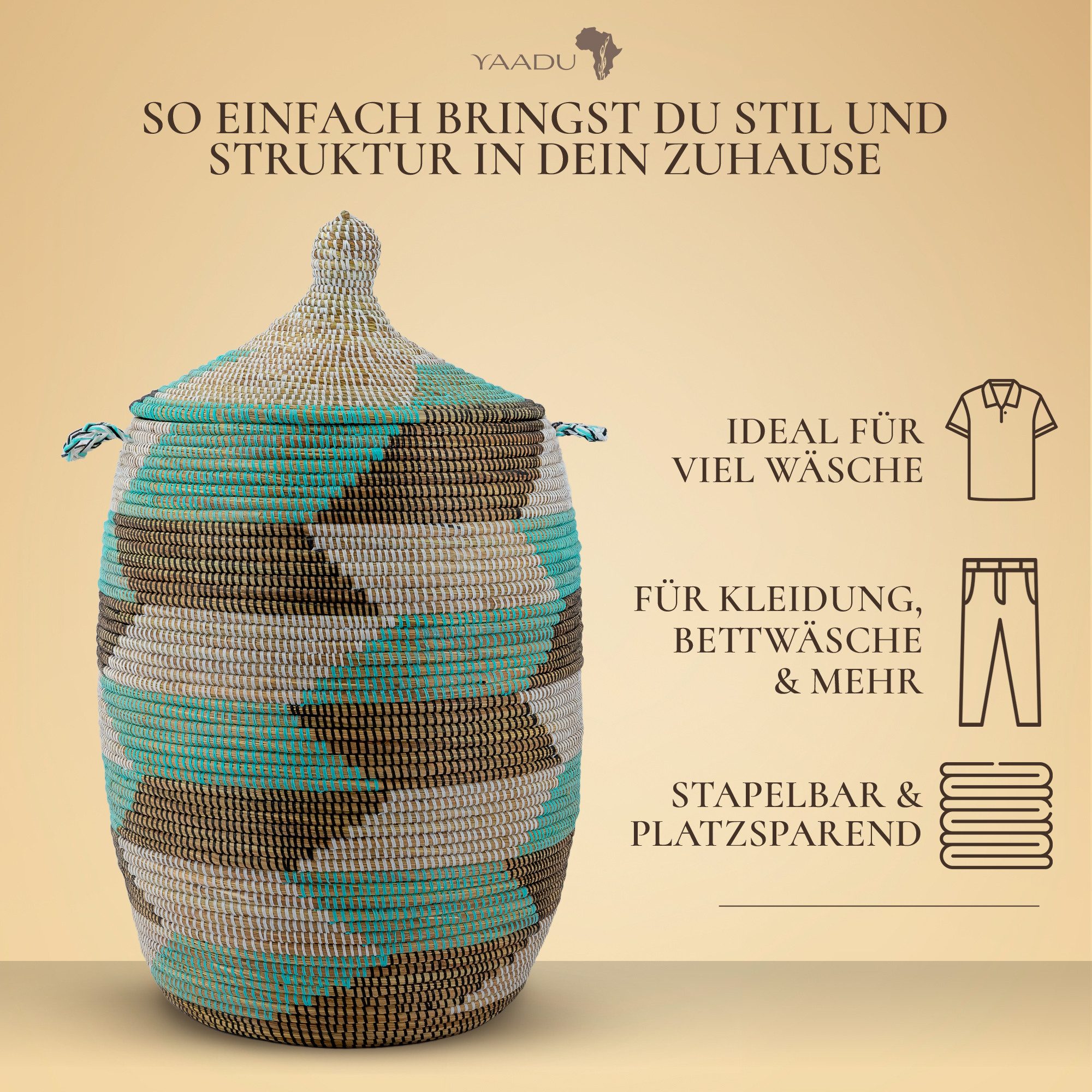 YAADU Wäschekorb mit Deckel 100L – Wäschesammler, Afrikanischer Wäschekorb, günstig online kaufen