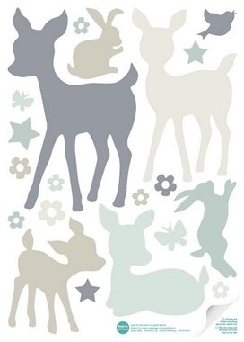 lovely label Wandsticker Häschen & Rehe mint/grau/beige - Wandtattoo Kinderzimmer Baby