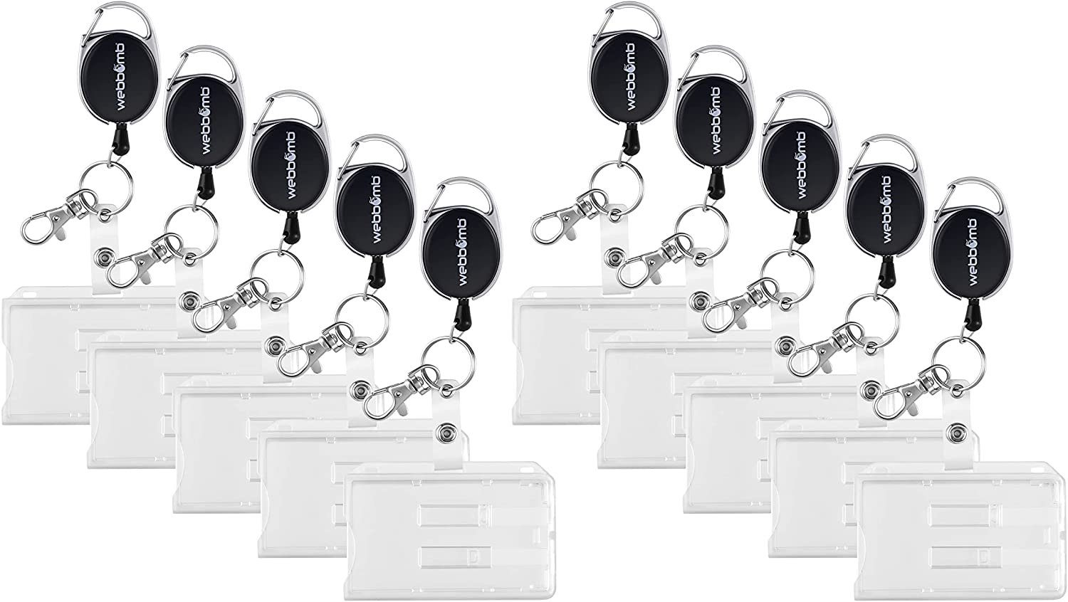 WEBBOMB Schlüsselanhänger 10x Ausweishalter Hartplastik mit Schlüssel Jojo + Doppel Kartenhalter schwarz