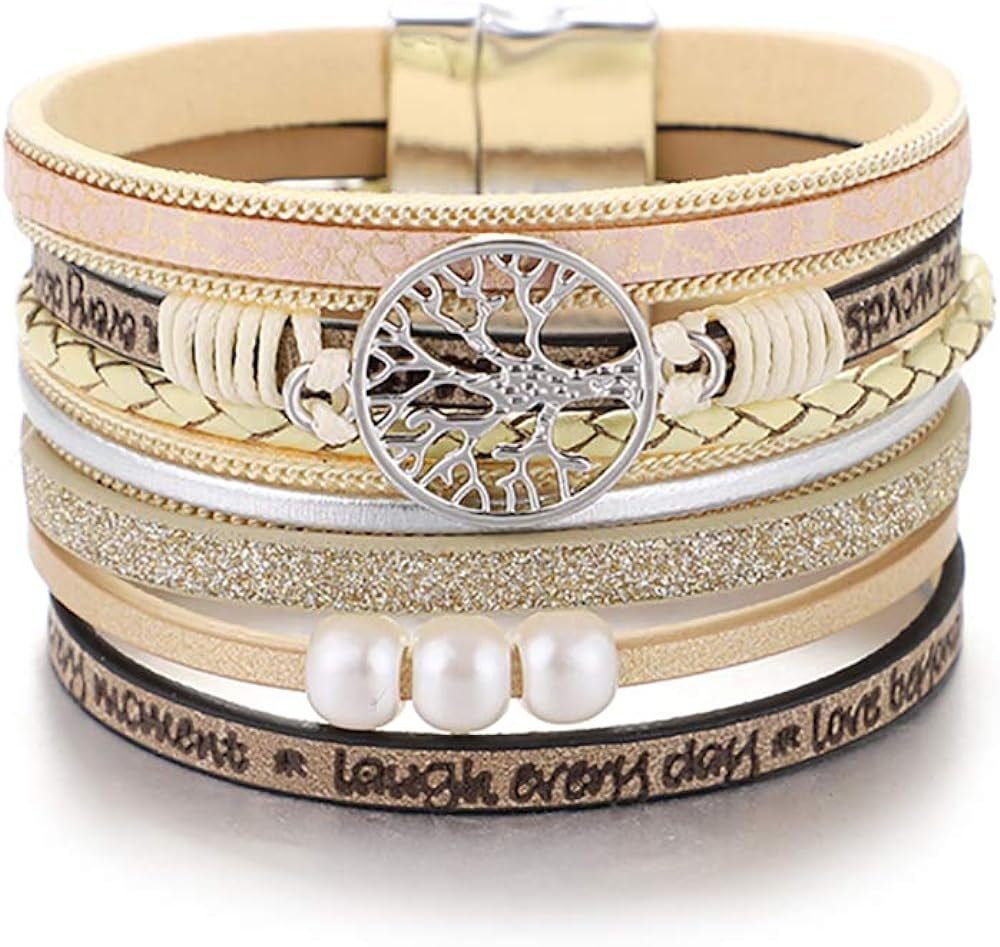 Alster  Herz Alster Herz Armband Lebensbaum Armband für Damen, Wickelarmband mit Perlen, J0333 Gold