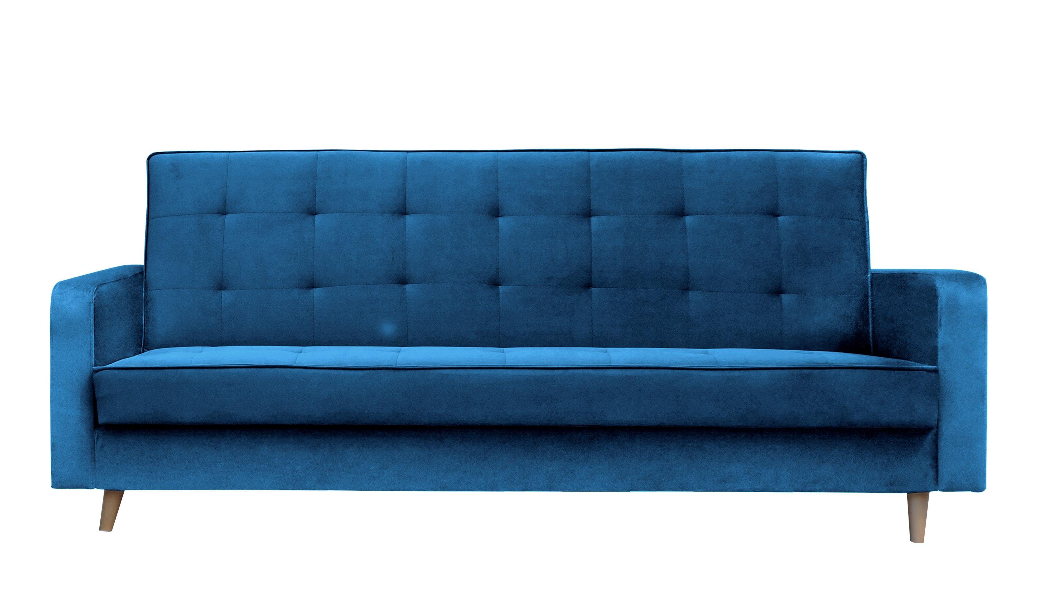 Beautysofa Schlafsofa (kronos Holzbeine im Couch mit Marineblau mit Polstersofa Bettkasten, Sofa Schlaffunktion Stil, skandinavischen 09) Bamako, und