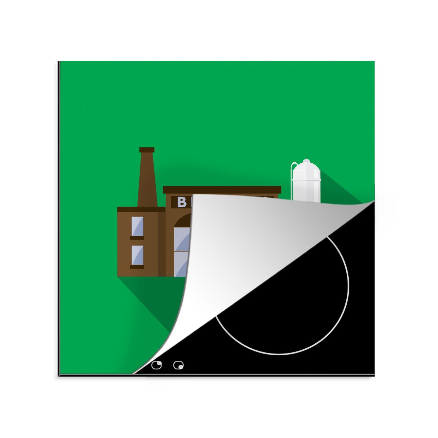 MuchoWow auf (1 für Bierbrauerei Illustration Ceranfeldabdeckung, cm, Vinyl, 78x78 tlg), Herdblende-/Abdeckplatte Arbeitsplatte Hintergrund, küche grünem