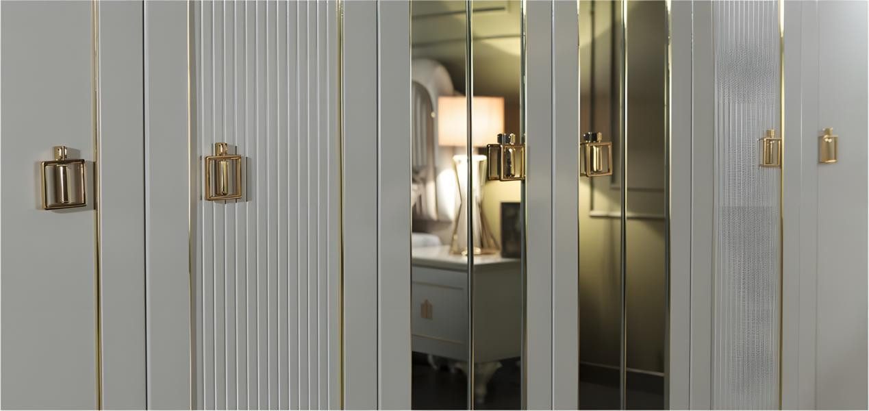 JVmoebel Schlafzimmer-Set Schlafzimmer Garnitur 5tlg. Doppelbett Nachttische Schränke Weiß, (5-tlg., Bett, 2xNachttische, Kleiderschrank, Schminktisch), Made in Europe