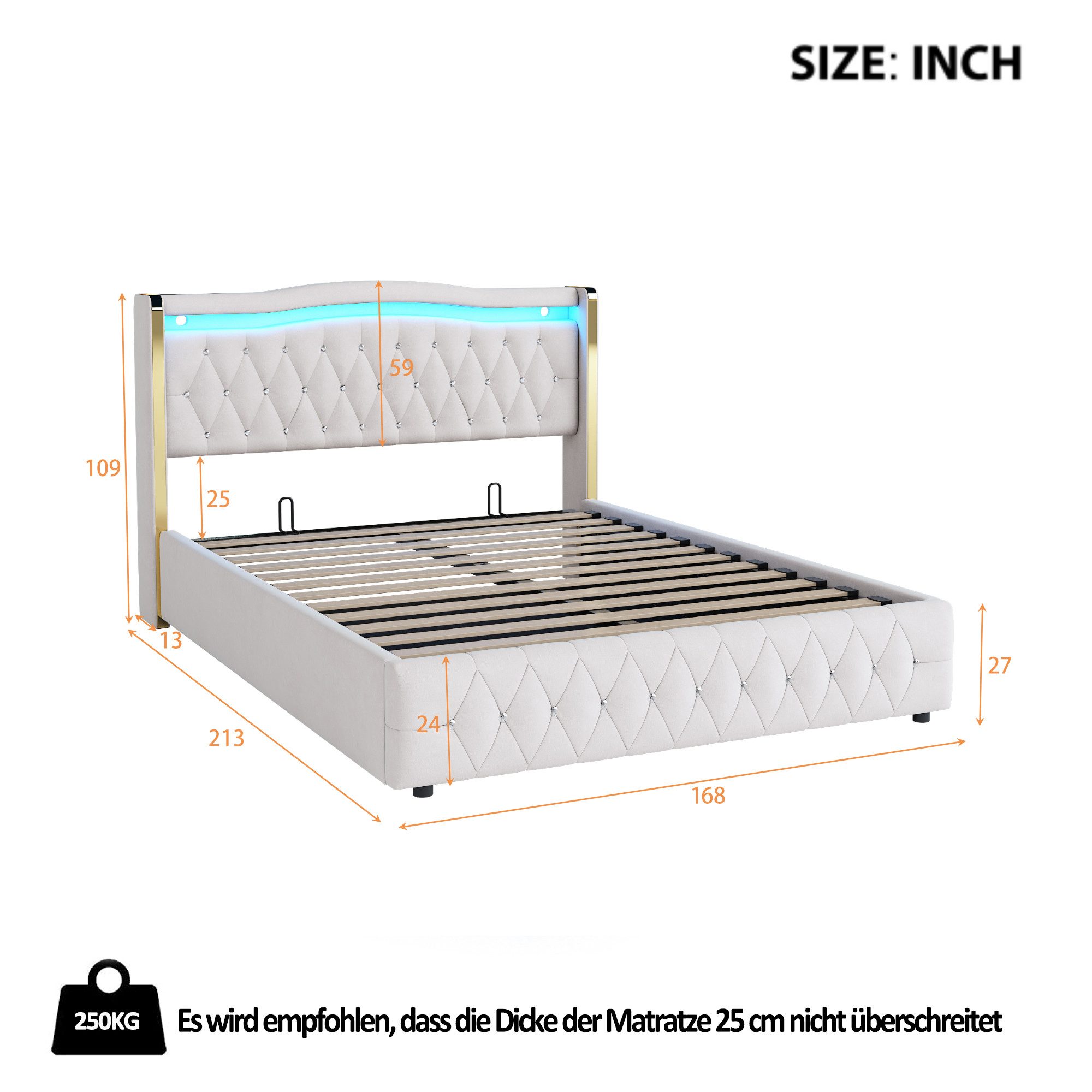 Celya Polsterbett Doppelbett, Mit Hydraulik zur Lagerung, Samtstoff (ohne M günstig online kaufen