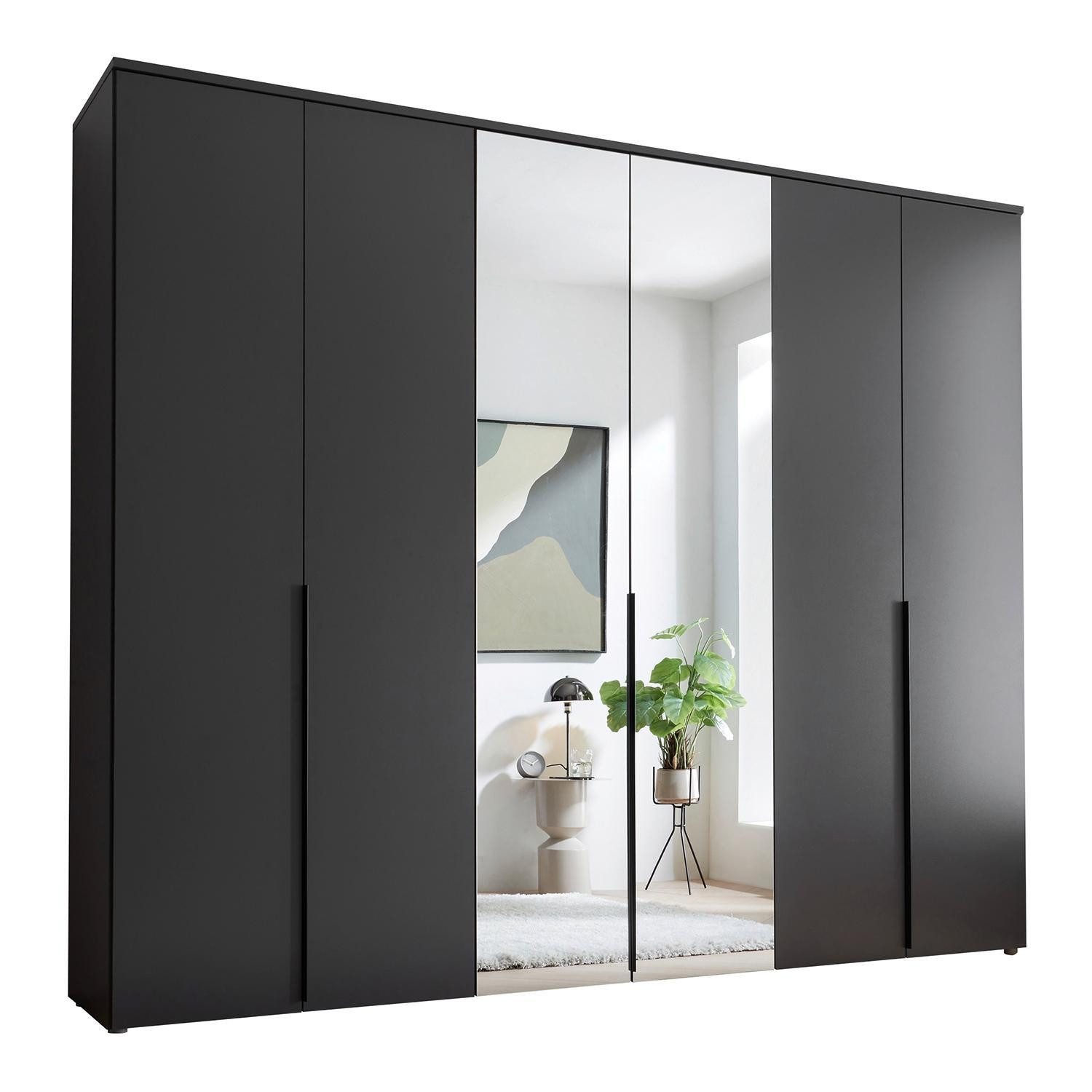 Pol-Power Kleiderschrank KEVO, Graphit Dekor, 6 Türen inkl. 2 Spiegeltüren, B 270 x H 225 x T 52 cm