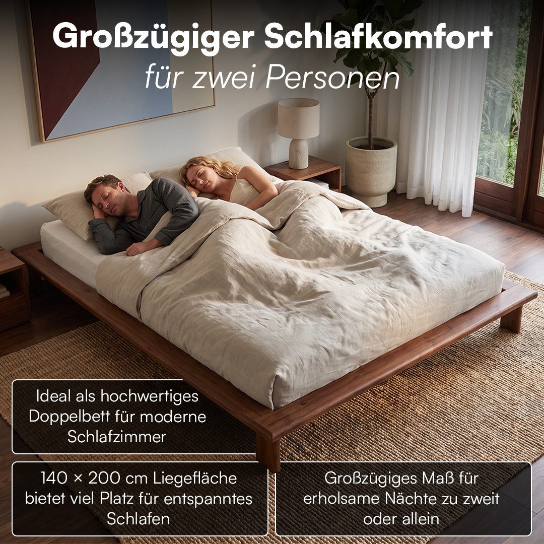 skølm Futonbett Skald aus Massivholz Eiche, Holzbett 25 cm hoch (Walnussoptik, 140x200 cm), Massivholzbett lackiert, Doppelbett in 120/160/180x200 cm verfügbar – Bild 5 von 5