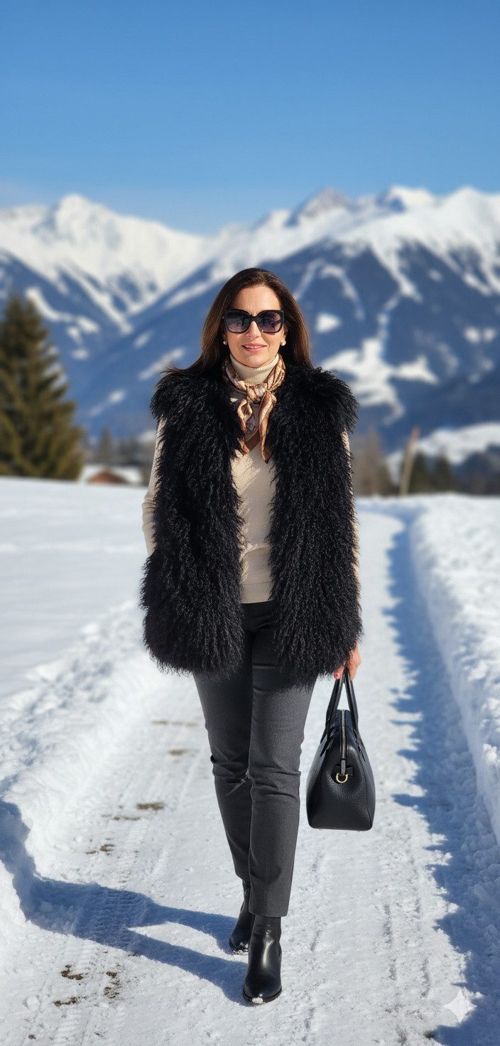 LIRA Deko Fellweste Damen Pelzweste LUXUS mongolische Fellweste Tibetlamm Wintertrend 36 Uni, 100 % echtes Tibetlamm, weich & kuschelig, hochwertig