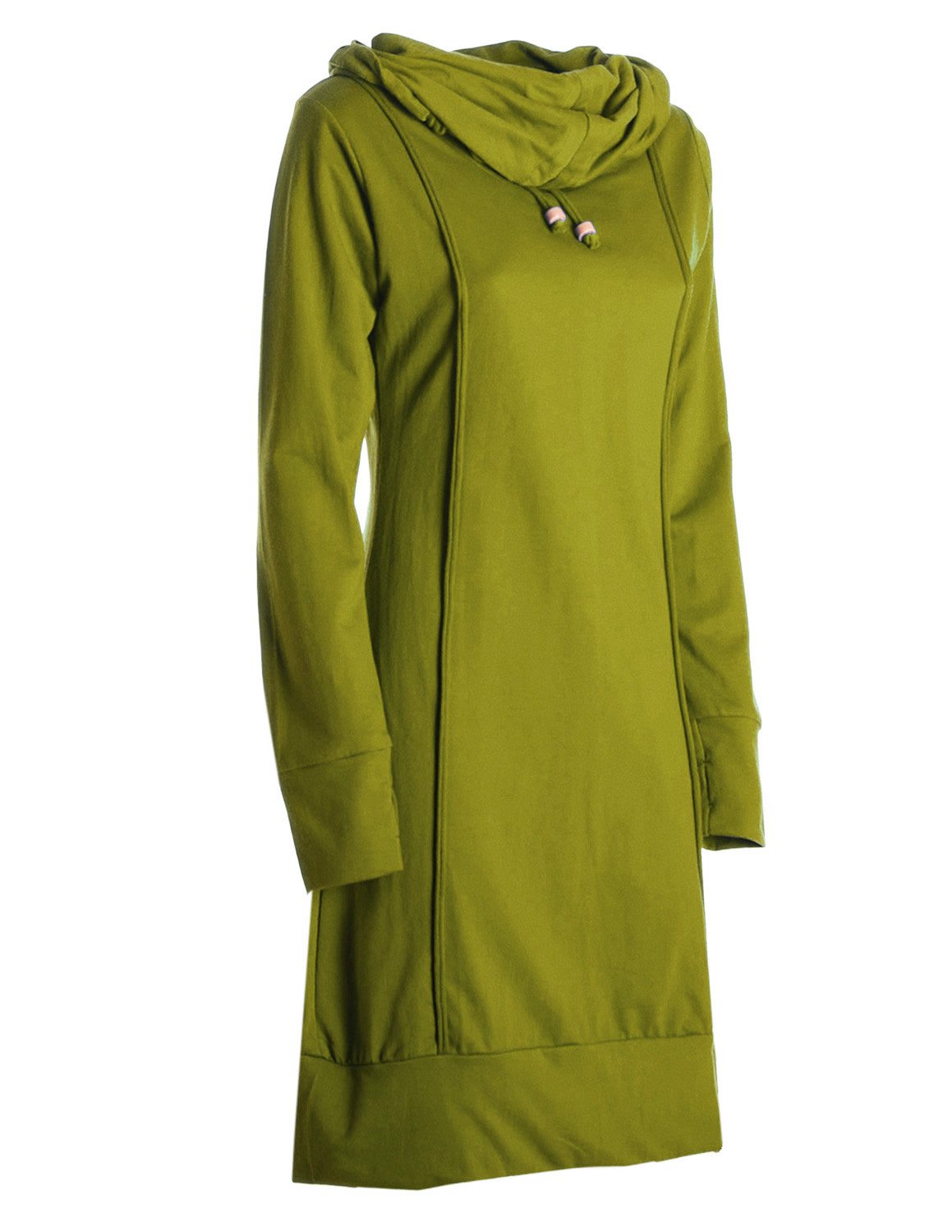 Vishes Jerseykleid Knielanges Kleid Baumwolle Schalkragen elastischer Bund mit Kordel-Zug Alternative Bekleidung, Ethno, Hippie, Retro Style