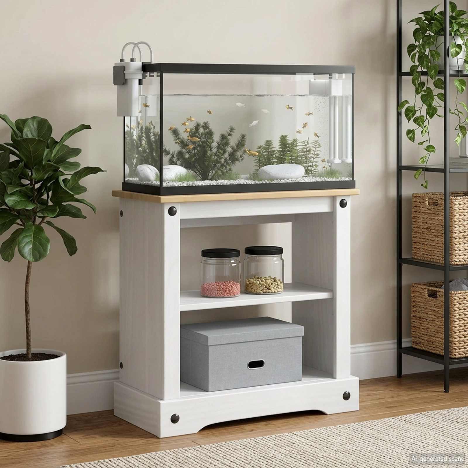 vidaXL Aquariumunterschrank Aquariumständer CORONA Weiß und Braun 60,5 x 30 x 60 cm 150 kg (1-St) – Bild 2 von 5