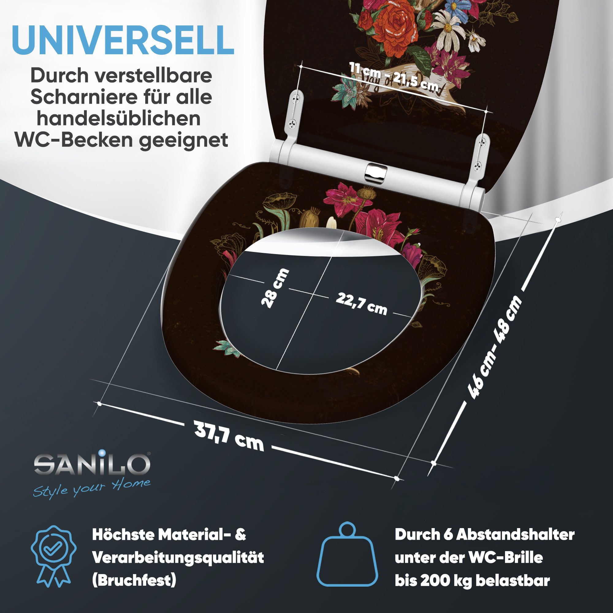 Sanilo WC-Sitz Day of the Dead mit Absenkautomatik & Quick Release, Premium Toilettendeckel, abnehmbar, leichte Montage von oben – Bild 4 von 5