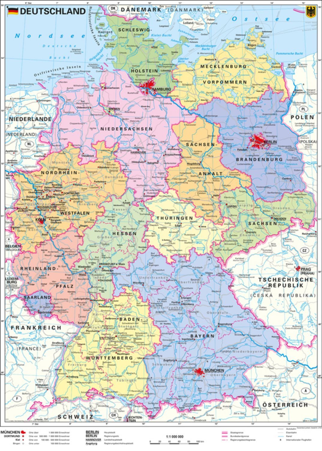 Deutschland, politisch 1 : 1 000 000. Wandkarte Kleinformat ohne Metal / Heinrich Stiefel