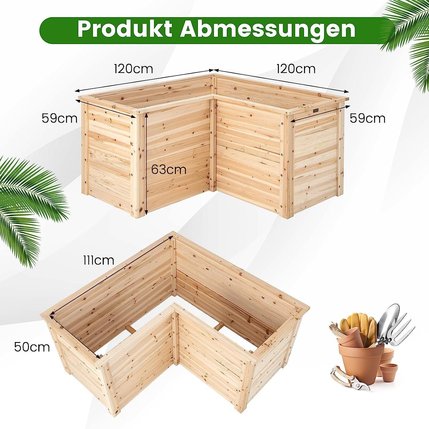 KOMFOTTEU Hochbeet Gartenbeet, L-förmiges Pflanzenkasten mit offenem Boden