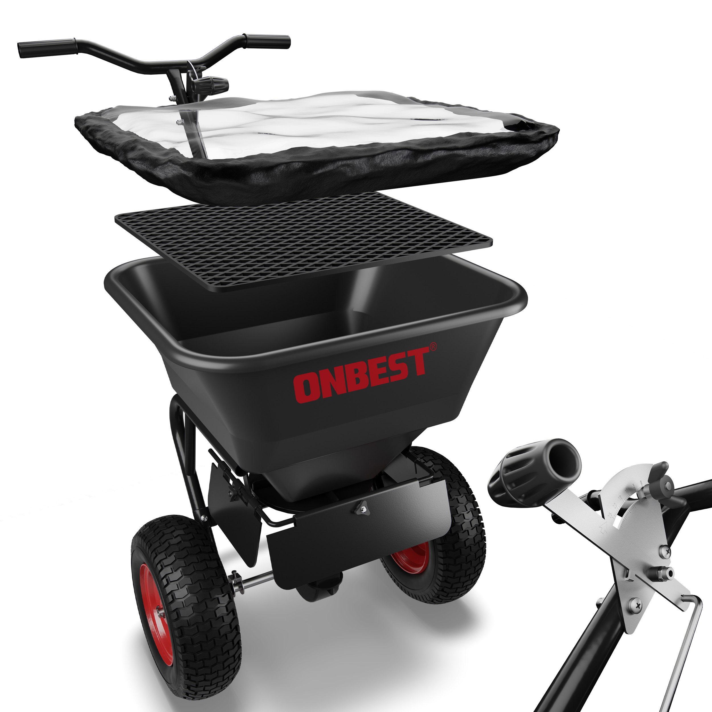 Onbest Разбрасыватель mit Grobsieb und Regenabdeckung, 45,00 l Füllmenge, 61 x 91 x 59 cm (B x H x T), luftbereift