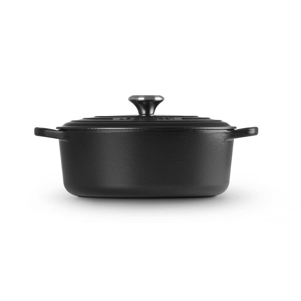 LE CREUSET Bräter Bräter mit Deckel 31 cm Signature Schwarz, Emailliertes Gusseisen, ovaler Schmortopf, Cocotte, Bratentopf, ca. 6-7 Pers., Ø31cm, schwarz