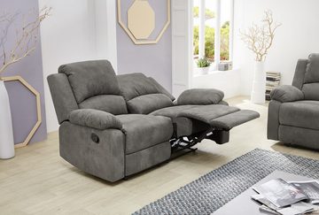 luma-home 2-Sitzer 15130, Sofa mit halbautomatischer Relaxfunktion 148 cm breit, Tonnentaschenfederkern, Bezug Mikrofaser, Vintage Anthrazit