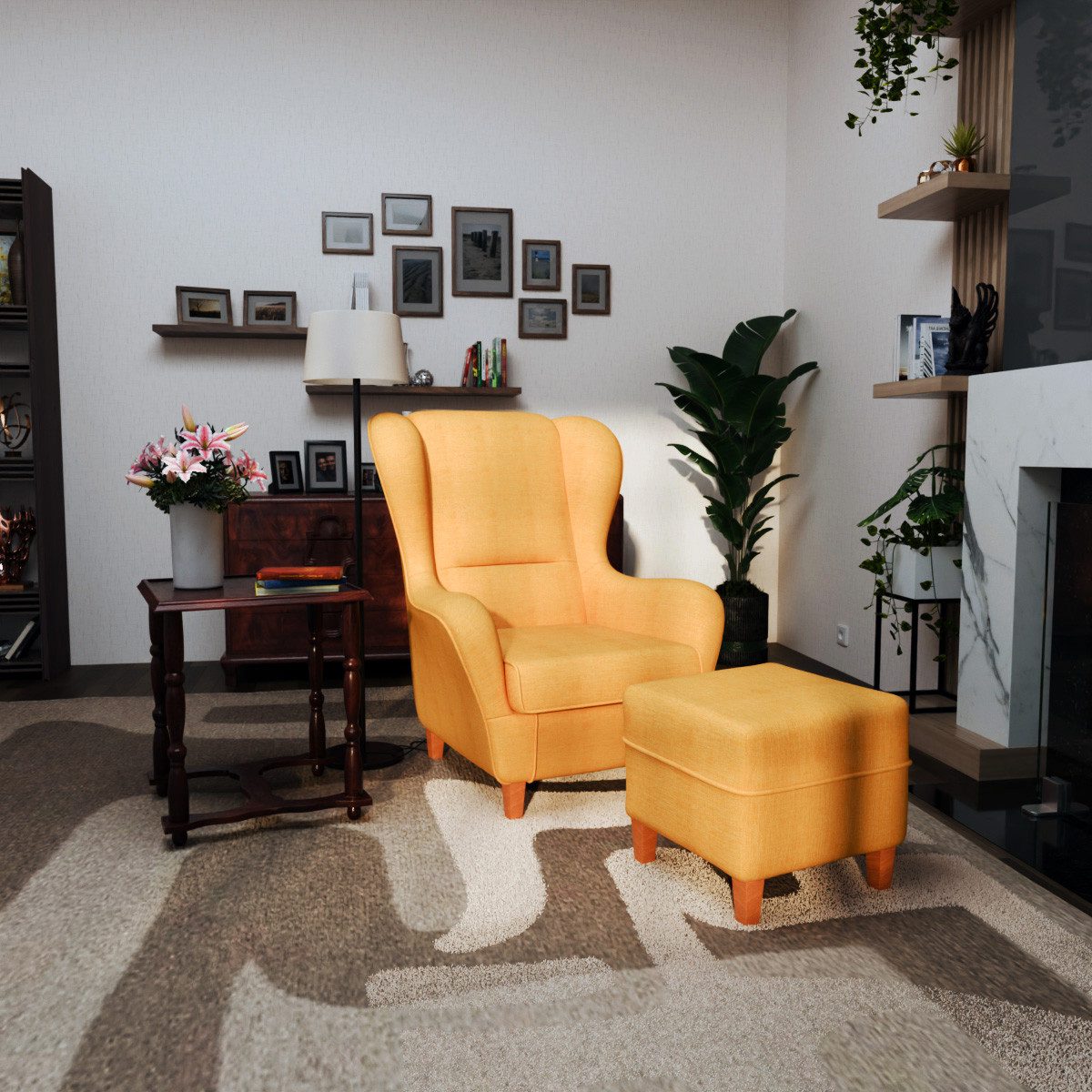 Supellex Ohrensessel Sofia Relaxsessel mit Hocker – Vienna Gelb