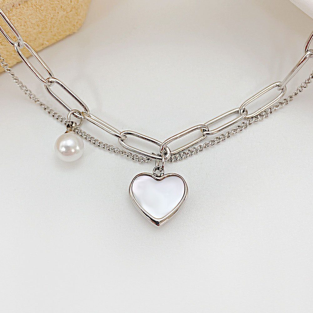 Damen Armband Geschenk Herz Silber Perle,für GLAMO Mädchen Armband Edelstahl,Pfirsich Damen