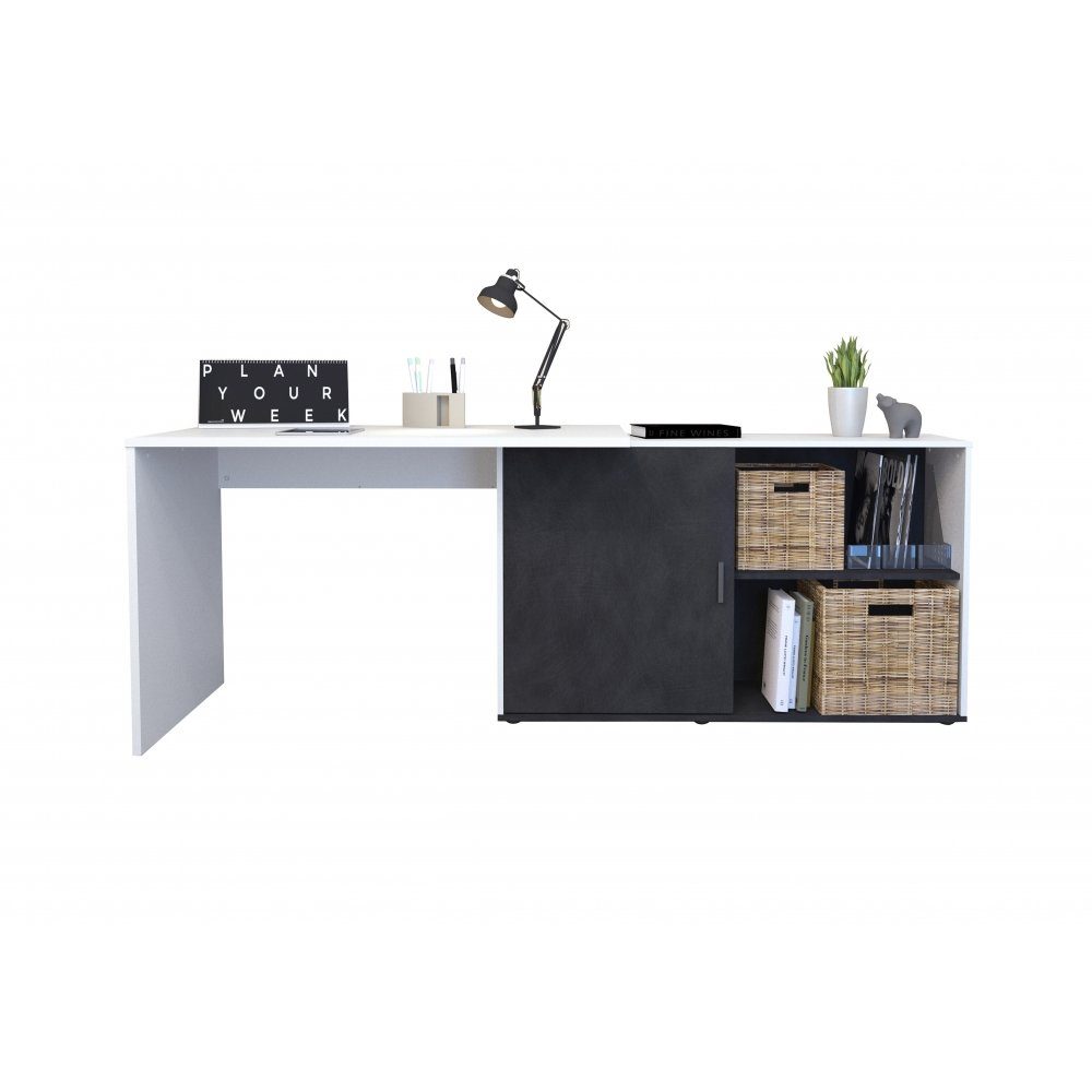 FMD Möbel Schreibtisch Schreibtisch ca. / 119 Bürotisch Grau Winkelschreibtisch Arbeitstisch x Office Matera Weiß 124