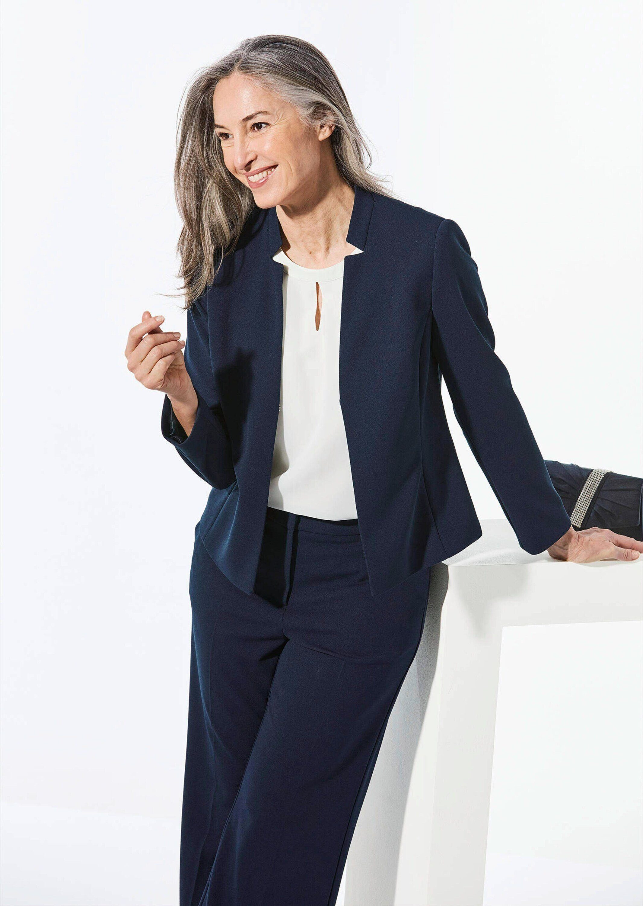 GOLDNER Jerseyblazer Eleganter Festblazer mit Stehkragen Anzugjacke mit Häkchenverschluss und Langarm