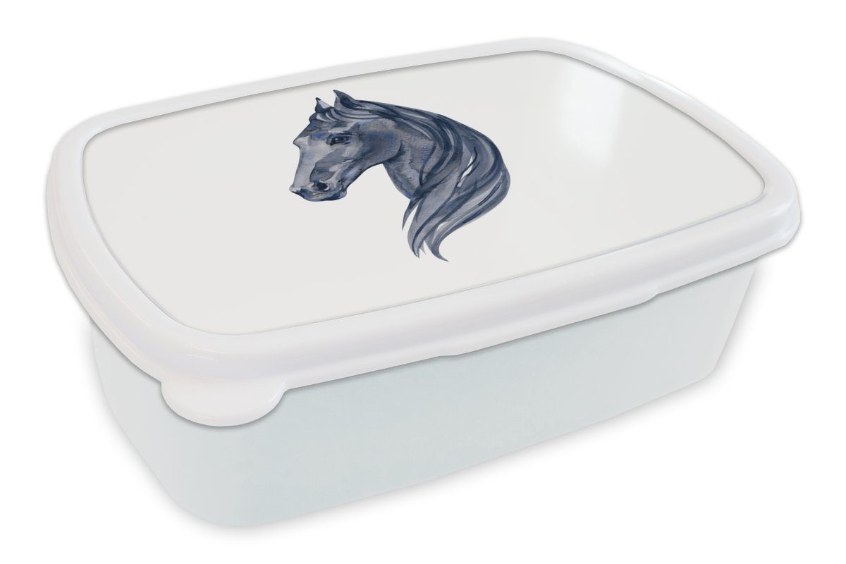 MuchoWow Lunchbox Pferd - Aquarell - Blau - Mädchen - Kinder - Mädchen, Kunststoff, (2-tlg), Brotbox für Kinder und Erwachsene, Brotdose, für Jungs und Mädchen weiß