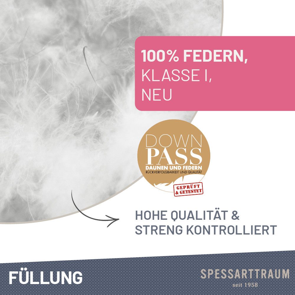 SPESSARTTRAUM Federkissen FIRST CLASS, Kopfkissen 1-tlg. oder 2-tlg. 40x80 oder 80x80 cm, Füllung: 100% Federn, Bezug: 100% Baumwolle, hergestellt in Deutschlan – Bild 3 von 5