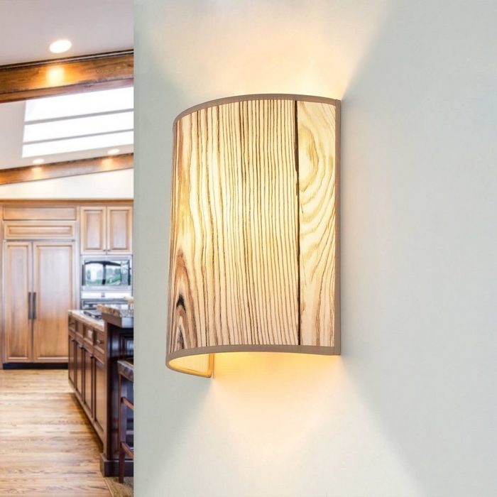 Licht-Erlebnisse Wandleuchte ALICE ohne Leuchtmittel Wandlampe Stoffschirm Holz Optik halbrund Loft Schlafzimmer Flur