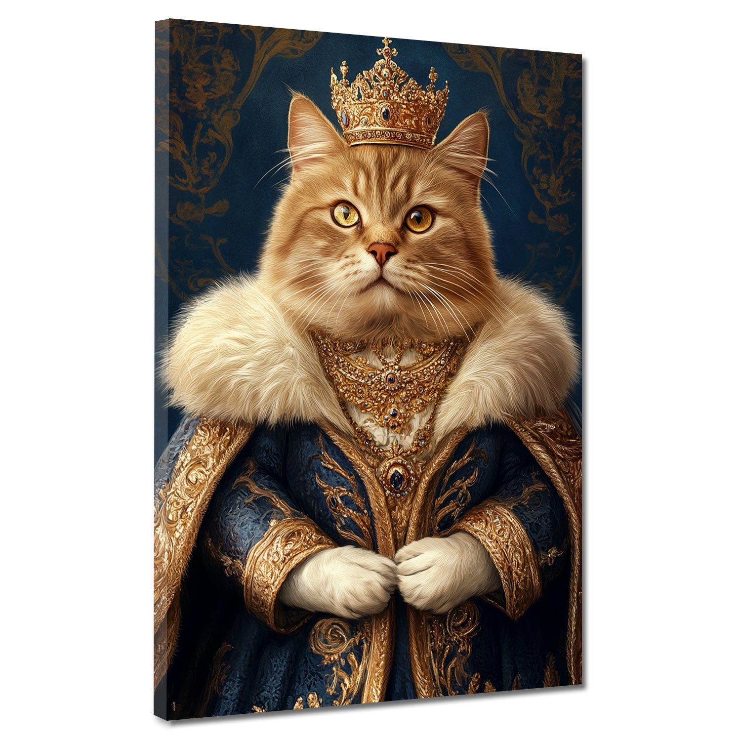 Artedinoi Leinwandbild Königliche Katze mit Krone und Prunkgewand Leinwandbild Wandbild Wandd, Katze mit Krone und Prunkgewand
