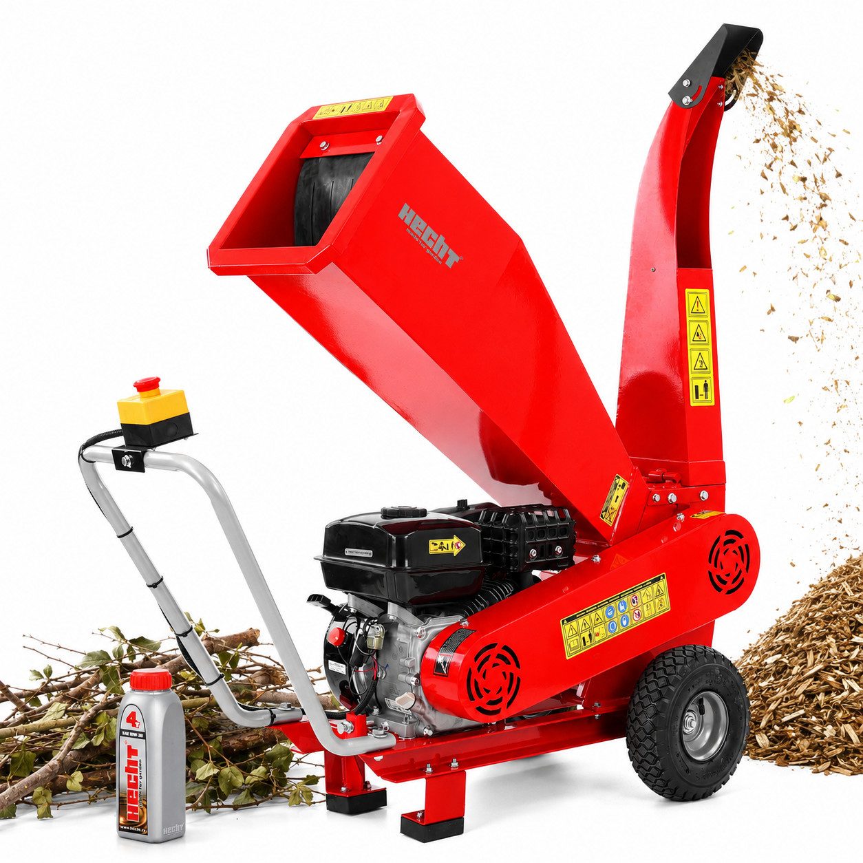 Hecht Messerhäcksler Gartenhäcksler Benzin 6208 Messerwalze mit zwei Messern Holzhäcksler, 7,00 cm max. Astdurchmesser, 208 cm³, 7 PS, 56 kg, Garten Holz Häcksler Schredder