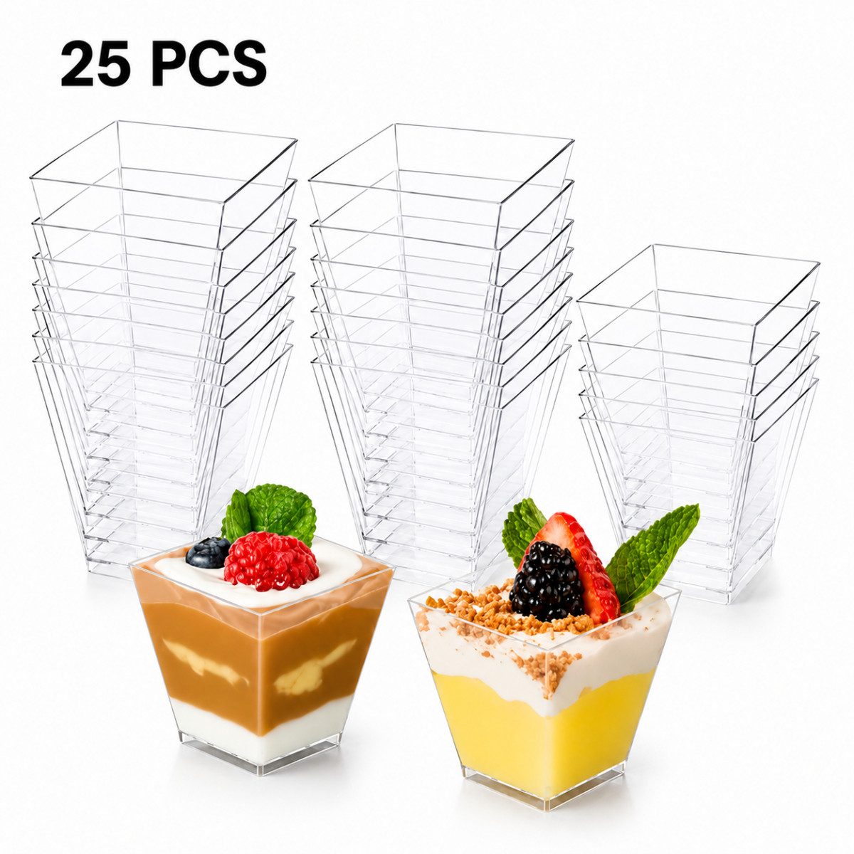 R2 Invest Becher 25er Set Dessertbecher 160 ml transparent quadratisch