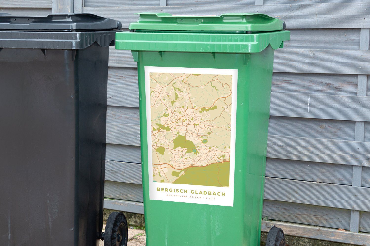 MuchoWow Wandsticker Bergisch Gladbach - Container, Stadtplan Mülltonne, Karte Sticker, - Mülleimer-aufkleber, - Abfalbehälter Vintage St), (1
