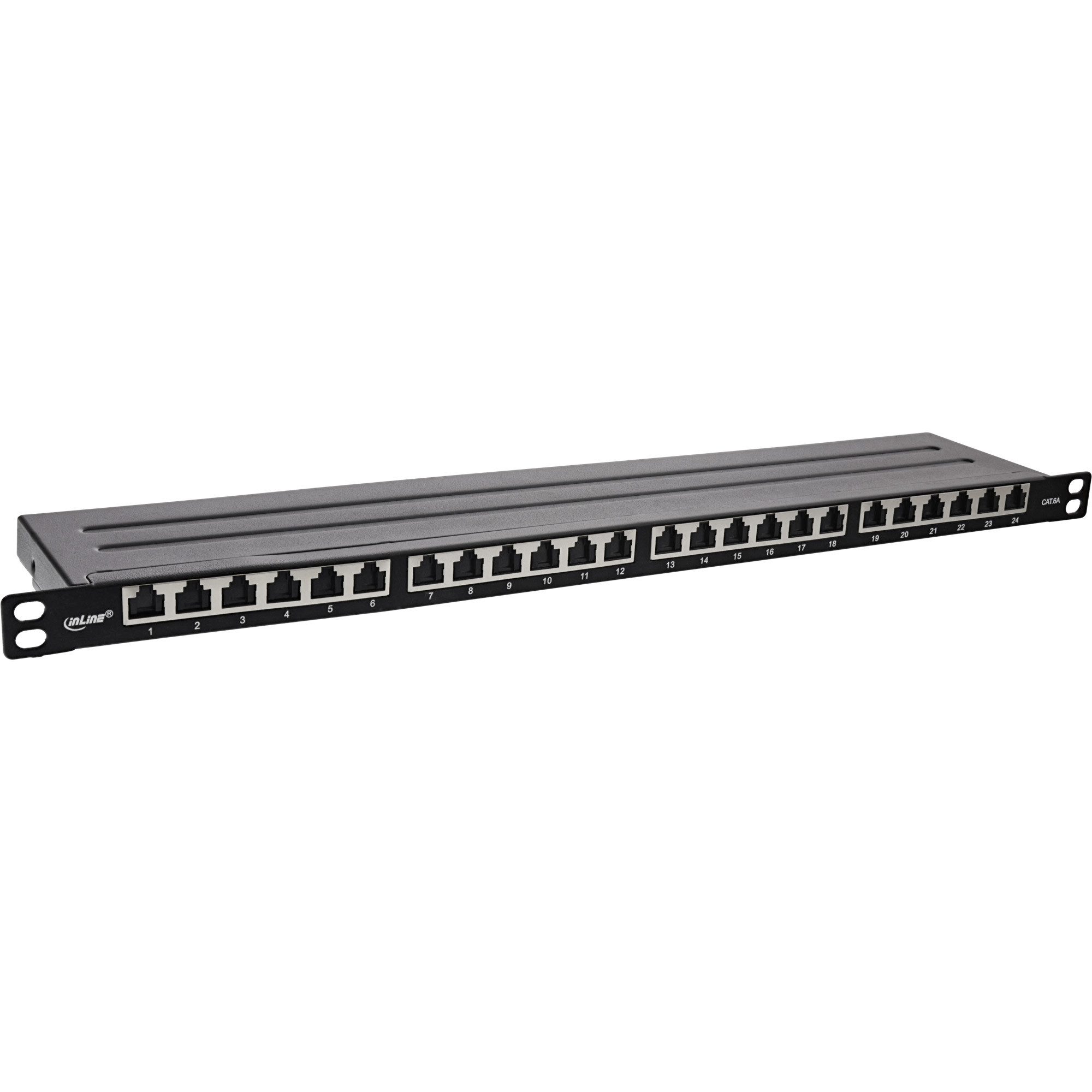 Patchfeld Cat.6A 0,5 HE 24-fach, mit Staubschutz, schwarz Netzwerk-Patch-Panel