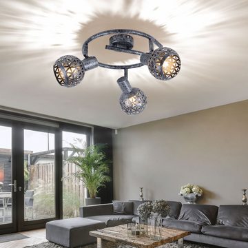 Globo Deckenspot, Leuchtmittel nicht inklusive, Deckenleuchte Wohnzimmerlampe Metall grau 3 Flammig Spots beweglich