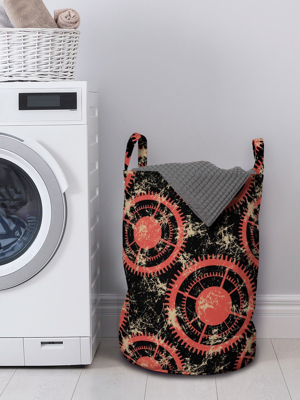 grungy Wäschesäckchen Wäschekorb Waschsalons, mit Steampunk Geometric Kordelzugverschluss für Griffen Abakuhaus