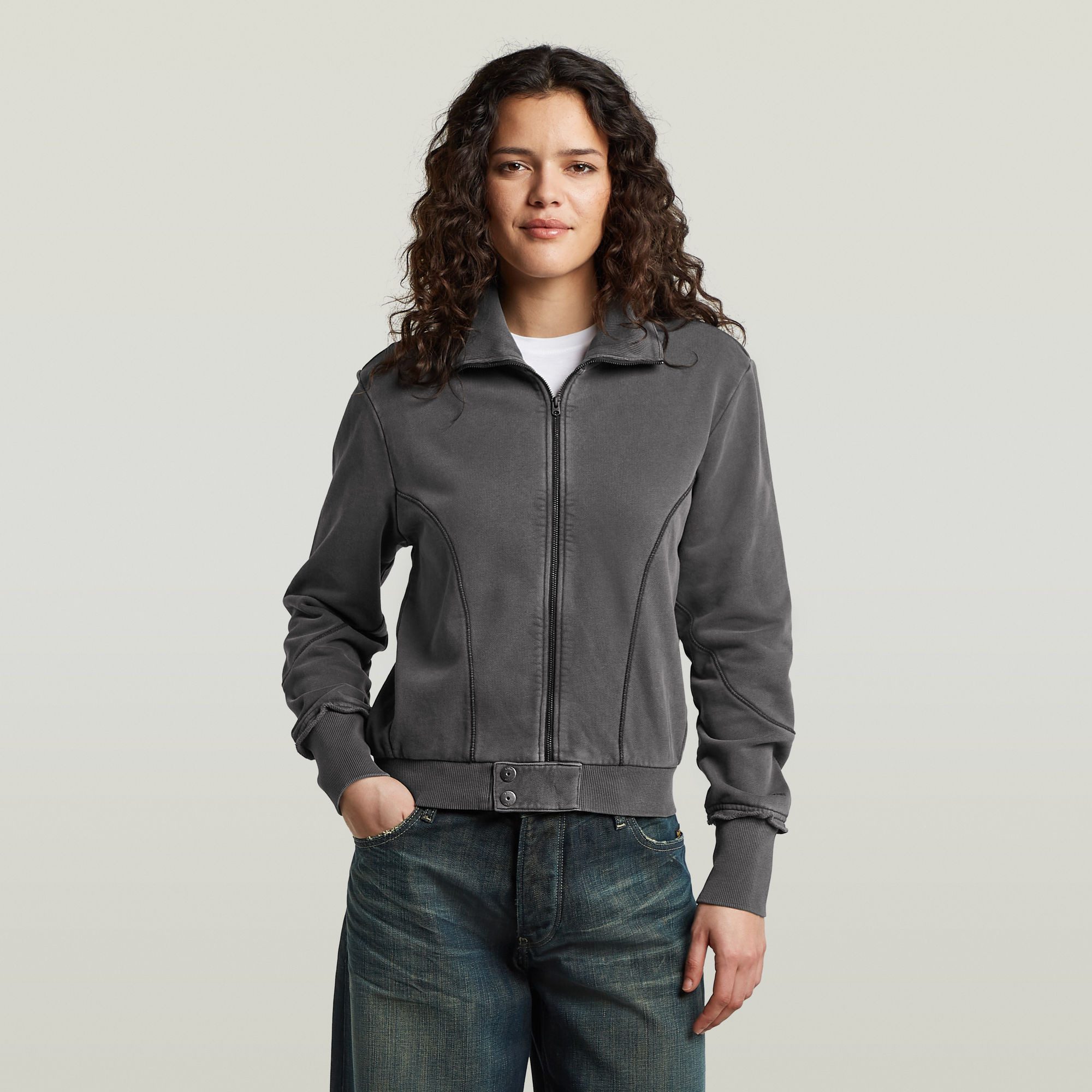 G-STAR Sweatjacke Washed zip thru sw wmn mit Stehkragen, Used-Optik