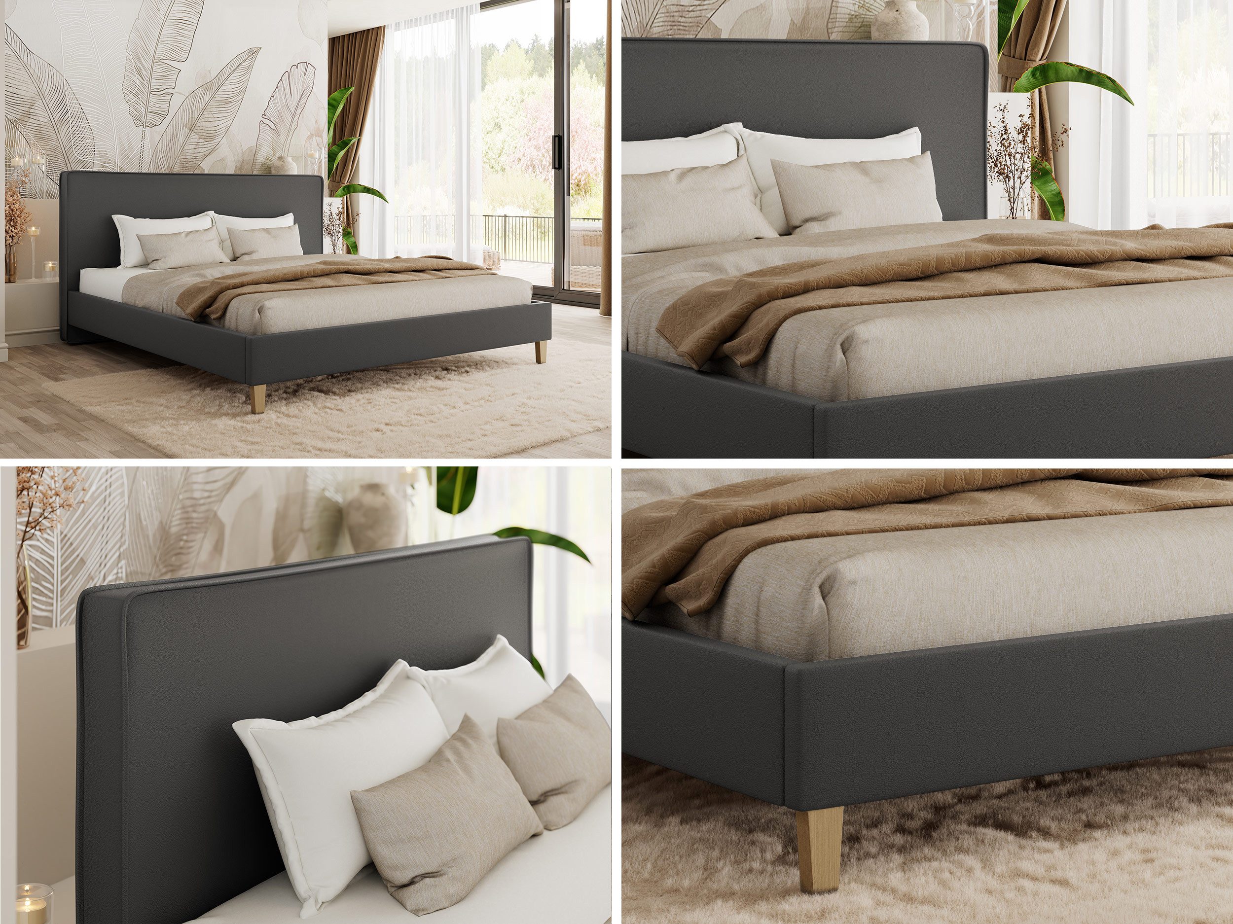 MKS MÖBEL Polsterbett LUMARO Classic (Sett, Bett, Doppelbett mit gepolstertes Kopfteil & Lattenrost), Gasdruck-Mechanismus, mit Holzbeine, ohne/mit Matratze